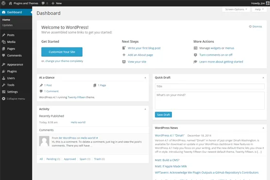 Skærmbillede af WordPress 1-klik installation hos ITWebhotel.dk